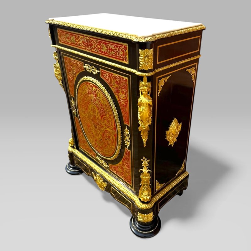Antique French Napoleon III Ebonised Tortoiseshell Boulle & Marble Pier Cabinet - Image 2